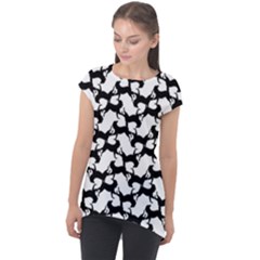 Playful Pups Black And White Pattern Cap Sleeve High Low Top by dflcprintsclothing