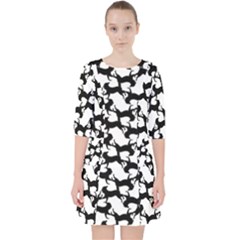 Playful Pups Black And White Pattern Quarter Sleeve Pocket Dress by dflcprintsclothing