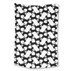 Playful Pups Black And White Pattern Large Tapestry by dflcprintsclothing