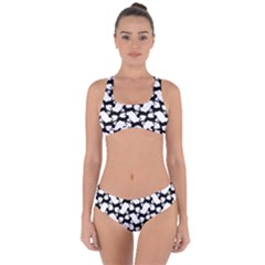 Playful Pups Black And White Pattern Criss Cross Bikini Set by dflcprintsclothing