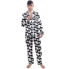Playful Pups Black And White Pattern Men s Long Sleeve Satin Pajamas Set by dflcprintsclothing