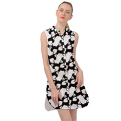 Playful Pups Black And White Pattern Sleeveless Shirt Dress by dflcprintsclothing