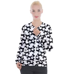 Playful Pups Black And White Pattern Casual Zip Up Jacket by dflcprintsclothing