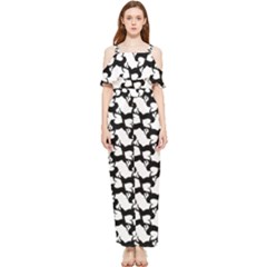 Playful Pups Black And White Pattern Draped Sleeveless Chiffon Jumpsuit by dflcprintsclothing