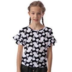 Playful Pups Black And White Pattern Kids  Cut Out Flutter Sleeves by dflcprintsclothing