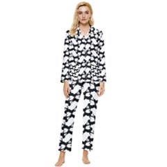 Playful Pups Black And White Pattern Womens  Long Sleeve Velvet Pocket Pajamas Set by dflcprintsclothing
