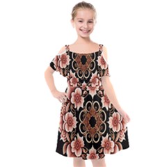 Floral Pattern Flowers Spiral Pattern Beautiful Kids  Cut Out Shoulders Chiffon Dress