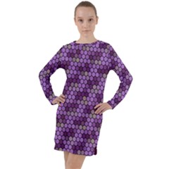 Pattern Seamless Design Decorative Hexagon Shapes Long Sleeve Hoodie Dress