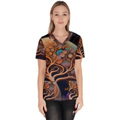 Trees Dream Art Intricate Patterns Digital Nature Women s V-neck Scrub Top