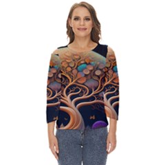 Trees Dream Art Intricate Patterns Digital Nature Cut Out Wide Sleeve Top