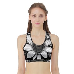 Sketch Flowers Art Background Photorealistic Sports Bra With Border