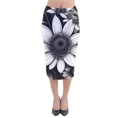 Sketch Flowers Art Background Photorealistic Velvet Midi Pencil Skirt