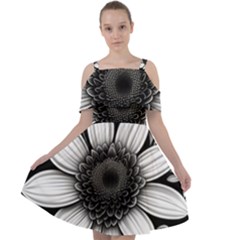 Sketch Flowers Art Background Photorealistic Cut Out Shoulders Chiffon Dress