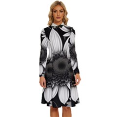 Sketch Flowers Art Background Photorealistic Long Sleeve Shirt Collar A-line Dress by Ravend