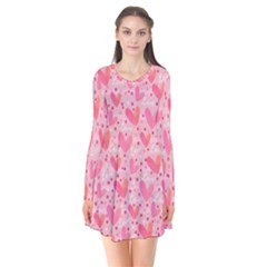 Valentine Romantic Love Watercolor Pink Pattern Texture Long Sleeve V-neck Flare Dress by Ravend