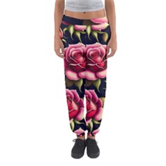 Roses Flowers Pattern Background Women s Jogger Sweatpants by Ravend