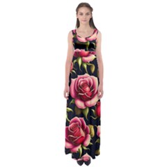 Roses Flowers Pattern Background Empire Waist Maxi Dress by Ravend