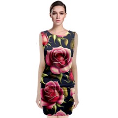 Roses Flowers Pattern Background Classic Sleeveless Midi Dress