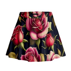 Roses Flowers Pattern Background Mini Flare Skirt