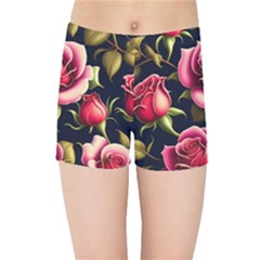 Roses Flowers Pattern Background Kids  Sports Shorts