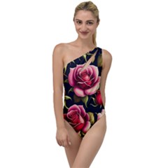 Roses Flowers Pattern Background To One Side Swimsuit by Ravend