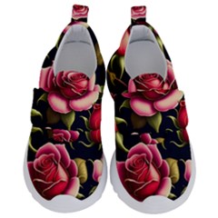 Roses Flowers Pattern Background Kids  Velcro No Lace Shoes by Ravend