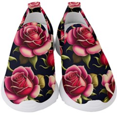 Roses Flowers Pattern Background Kids  Slip On Sneakers