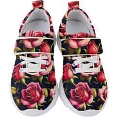 Roses Flowers Pattern Background Kids  Velcro Strap Shoes