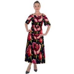 Roses Flowers Pattern Background Shoulder Straps Boho Maxi Dress  by Ravend