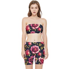 Roses Flowers Pattern Background Stretch Shorts And Tube Top Set by Ravend