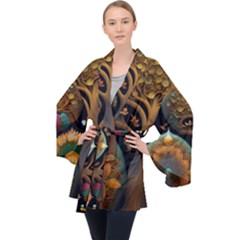 Trees Dream Generative Art Intricate Patterns Long Sleeve Velvet Kimono 