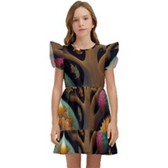 Trees Dream Generative Art Intricate Patterns Kids  Winged Sleeve Dress