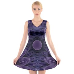 Gometric Shapes Geometric Pattern Purple Background V-neck Sleeveless Dress by Ravend