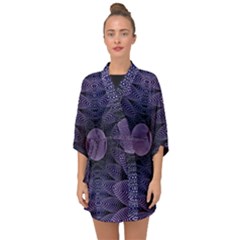 Gometric Shapes Geometric Pattern Purple Background Half Sleeve Chiffon Kimono