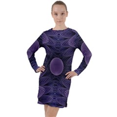 Gometric Shapes Geometric Pattern Purple Background Long Sleeve Hoodie Dress