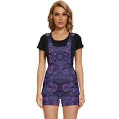 Gometric Shapes Geometric Pattern Purple Background Short Overalls by Ravend