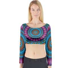 Mandela Kaleidoscope Squares Geometric Shapes Long Sleeve Crop Top