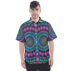 Mandela Kaleidoscope Squares Geometric Shapes Men s Short Sleeve Shirt