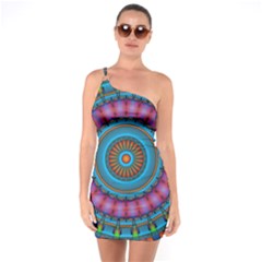 Mandela Kaleidoscope Squares Geometric Shapes One Soulder Bodycon Dress