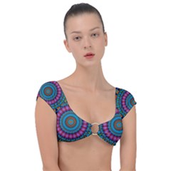 Mandela Kaleidoscope Squares Geometric Shapes Cap Sleeve Ring Bikini Top