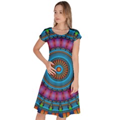 Mandela Kaleidoscope Squares Geometric Shapes Classic Short Sleeve Dress