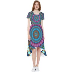 Mandela Kaleidoscope Squares Geometric Shapes High Low Boho Dress