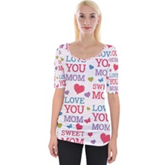 Love Mom Happy Mothers Day I Love Mom Graphic Wide Neckline Tee