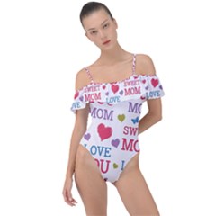 Love Mom Happy Mothers Day I Love Mom Graphic Frill Detail One Piece Swimsuit