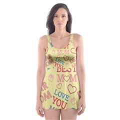 Love Mom Happy Mothers Day I Love Mom Graphic Pattern Skater Dress Swimsuit