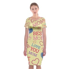 Love Mom Happy Mothers Day I Love Mom Graphic Pattern Classic Short Sleeve Midi Dress by Ravend
