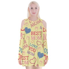 Love Mom Happy Mothers Day I Love Mom Graphic Pattern Velvet Long Sleeve Shoulder Cutout Dress by Ravend