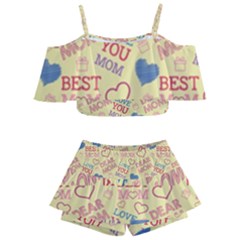 Love Mom Happy Mothers Day I Love Mom Graphic Pattern Kids  Off Shoulder Skirt Bikini