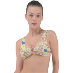 Love Mom Happy Mothers Day I Love Mom Graphic Pattern Ring Detail Bikini Top by Ravend