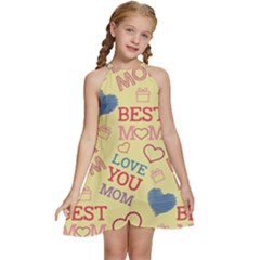 Love Mom Happy Mothers Day I Love Mom Graphic Pattern Kids  Halter Collar Waist Tie Chiffon Dress by Ravend